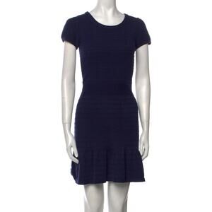 Sandro Short Sleeve Knit Mini Dress Navy sz S (1) Ribbed Stretch Ruffle Hem